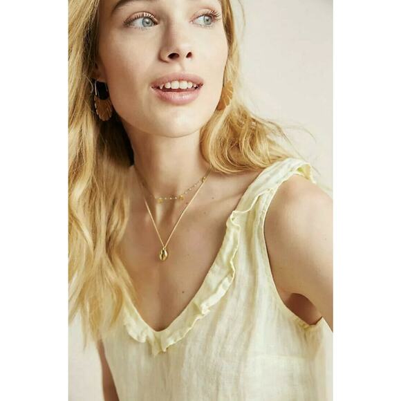 CLOTH & STONE Anthropologie Yellow Linen Peplum Sleeveless Blouse Medium NWT - Picture 2 of 9